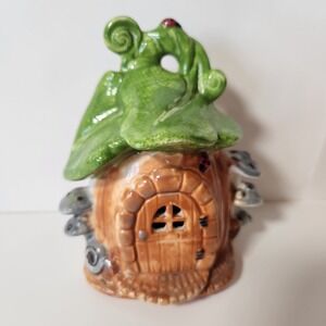 Vintage Ruth 2018 Hand Painted Ceramic Fairy House Pumpkin Mushroom Ladybug 5.5"